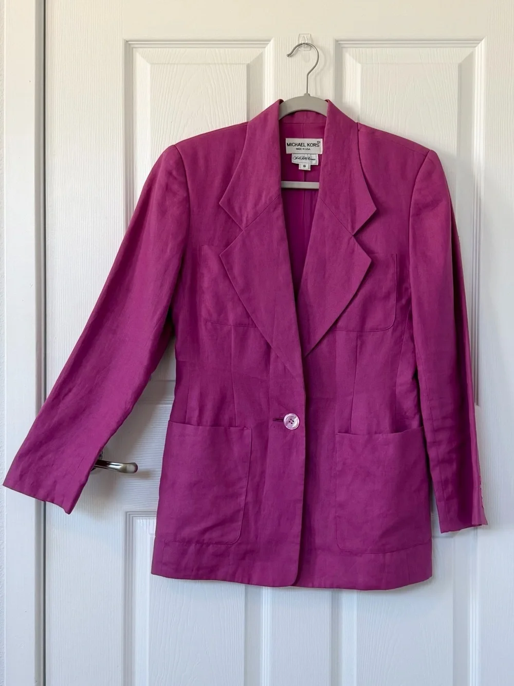 Vintage Fuchsia Pink Linen Blend Blazer by Michael Kors for Saks Fifth Avenue